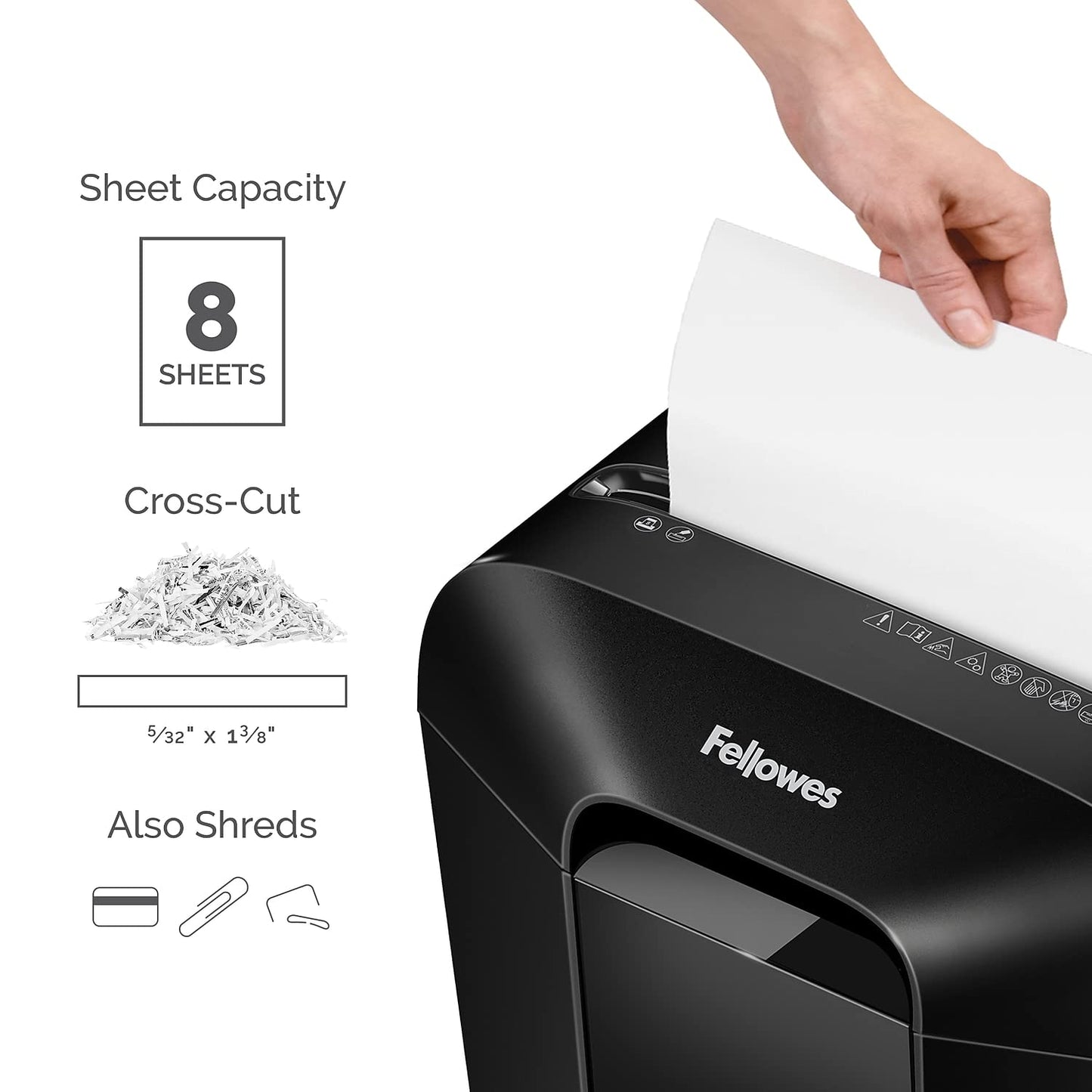 Fellowes Powershred LX45 Quiet Operation 8-Sheet Cross-Cut Paper Shredder, 4400201, Black