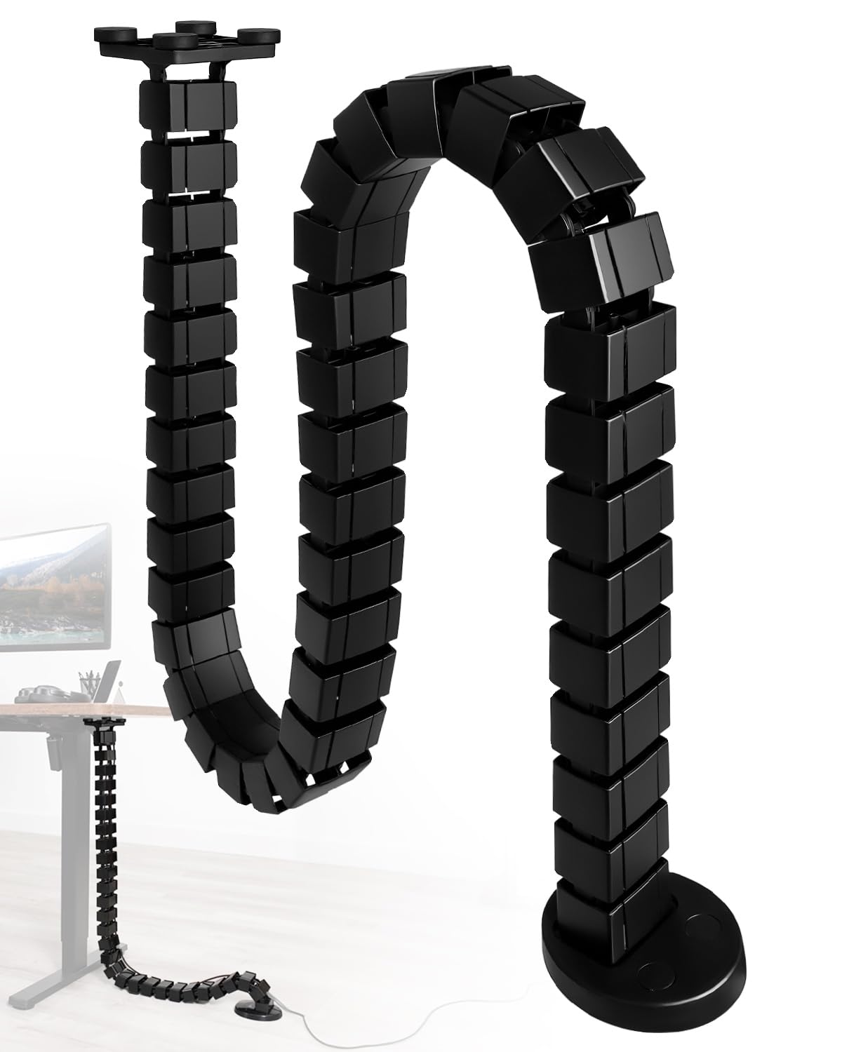 Under Desk Cable Management Vertebrae Fit for Sit Stand Desk Management, Magnetic Fixation Adjustable Length Cable Management Spinal, Flexible Chain