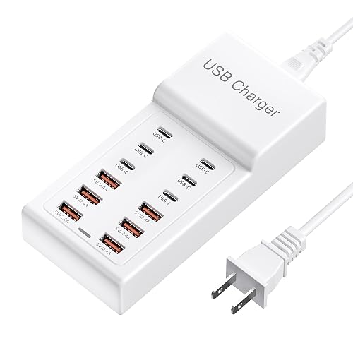 USB Charging Station, 12 Ports (6USBA + 6USBC) USB Charger Hub, 50W Multi USBC Power Strip for iPhone, Samsung, Tablet, USBA Extension Cord