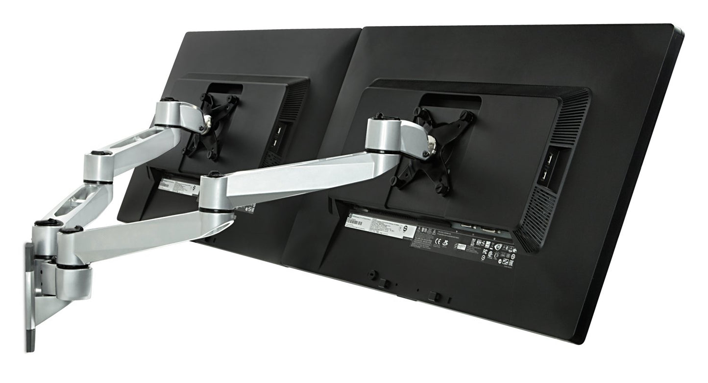 Mount-It! Dual Full Motion Monitor Wall Mount, Compatible with VESA 75 and 100, Fits Computer Screens 19, 20, 21, 24, 27, 30 Inches, Silver (MI-43114)
