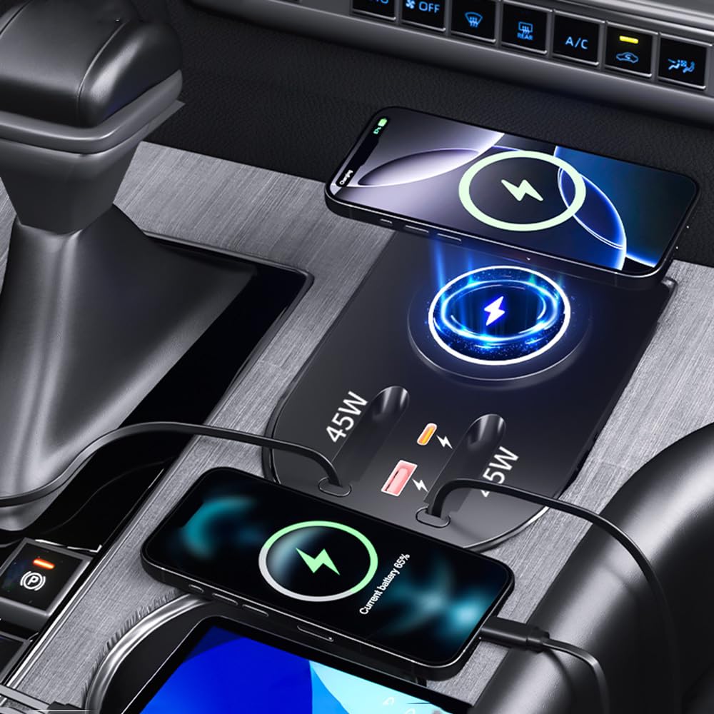 USB Hub Car Wireless Charger Mount for 2021 2022 2023 2024 2025 Toyota Sienna accessories, Mobile phone charger?45W Fast Charging Center Console Dash