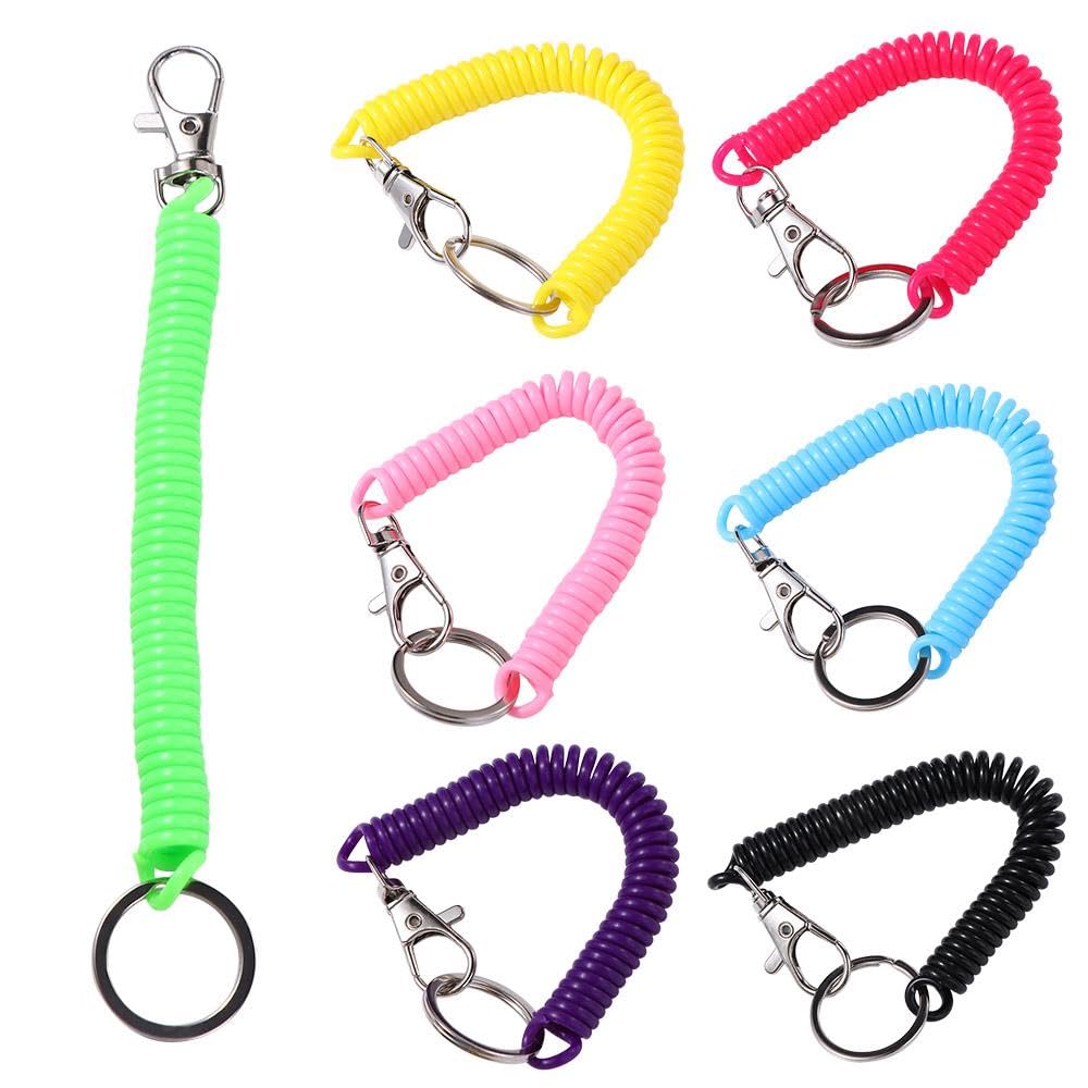 Pokinge 9 Pcs Retractable Coil Springs Keychain, 9 Color Coil Cord Spring Keyring with Lobster Clasp, Anti-lost Stretch Spiral Coil Phone Lanyard
