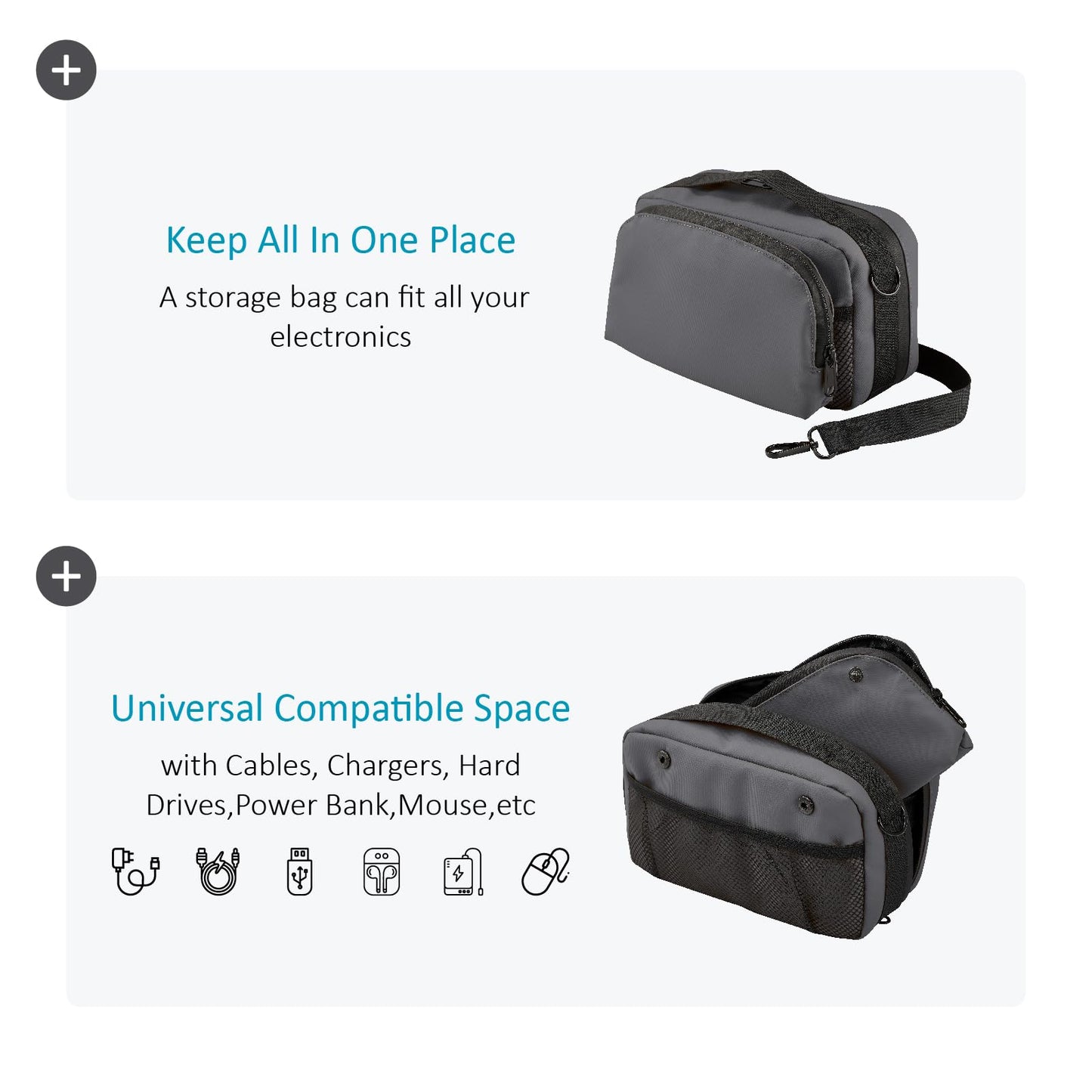 AZG GO Travel Organizer Pouch Electronic Accessories Carry Case Waterproof Double Layers All-in-One for Cord, Phone, Airpods, USB Flash Drive for Men