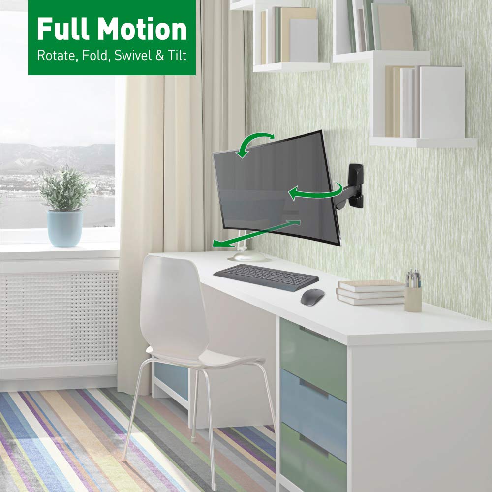 Barkan TV and Monitor Wall Mount, 13 - 29 inch Full Motion Articulating - 4 Movement Flat / Curved Screen Bracket, Holds up to 33 lbs, Lifetime