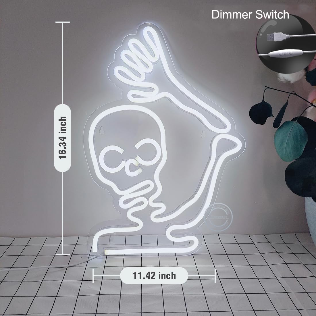 Britrio Skull Halloween Decoration LED Neon Sign Skeleton Wall Art Decor Light for Window Entryway Front Porch Door Bedroom Home Party Supply Kids
