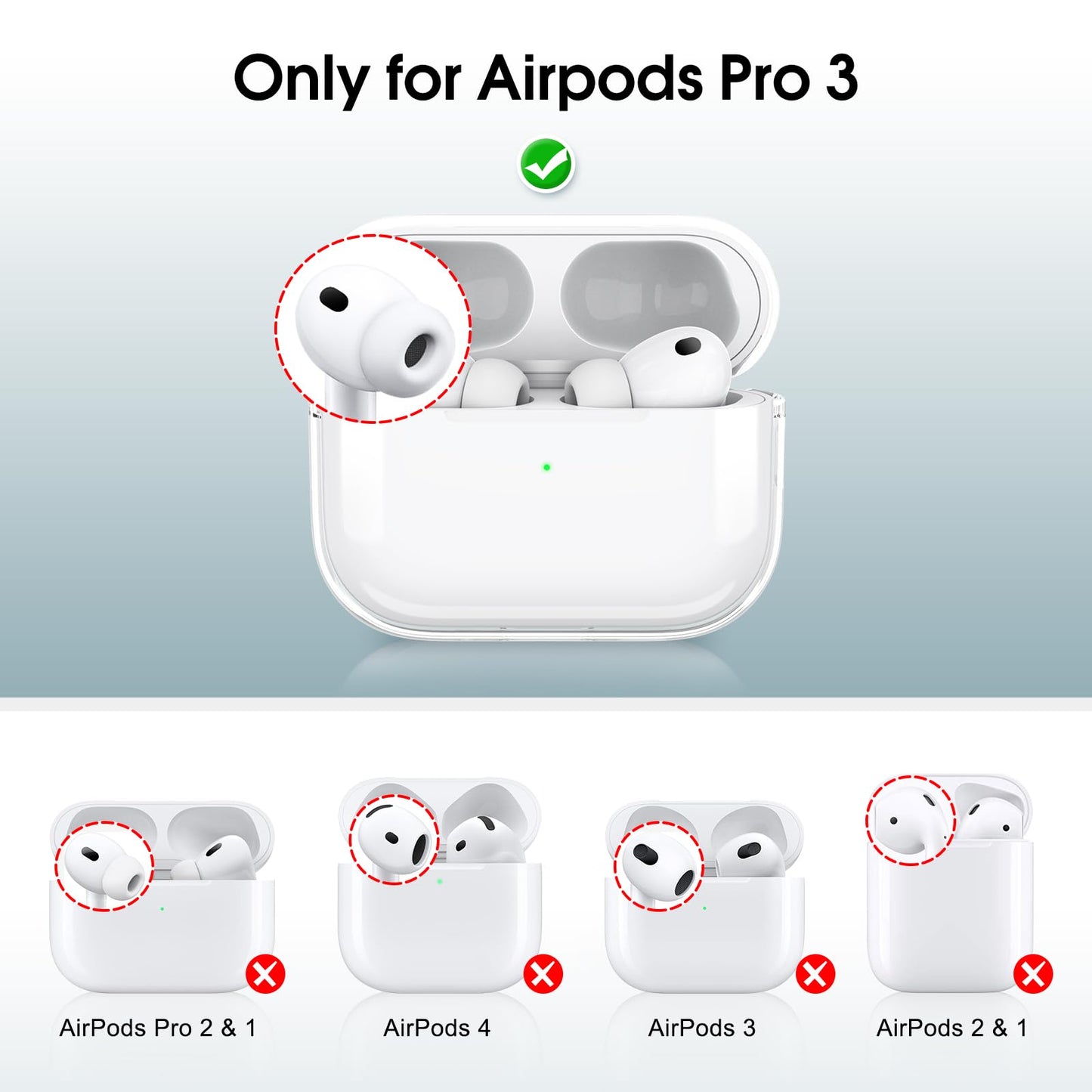 Fintie Clear Case for AirPods Pro 3 (2025), Anti-Lost Shockproof Protective Earbuds Cover with Keychain Carabiner Support Wireless Charging