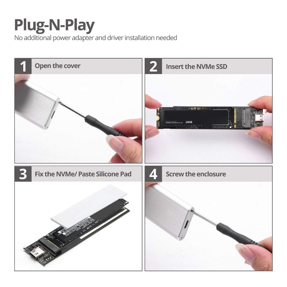 SIIG USB-C 3.2 Portable Enclosure, M.2 NVMe SSD Adapter, JU-SA0W11-S1
