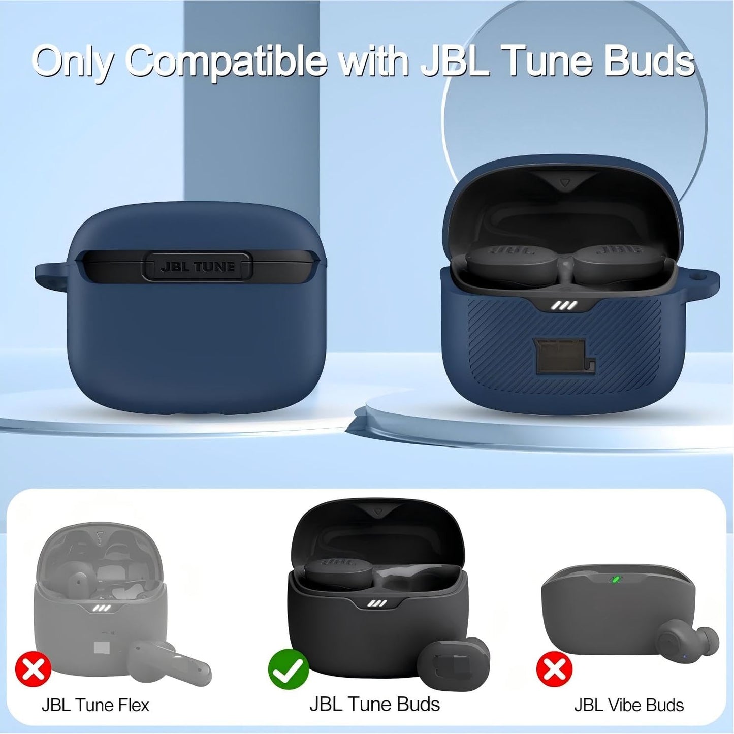 POZCIS for JBL Tune Buds Case Cover, Soft Silicone Protective Earbuds Case Front LED Visible, Only Compatible with JBL Tune Buds, Headphones Case
