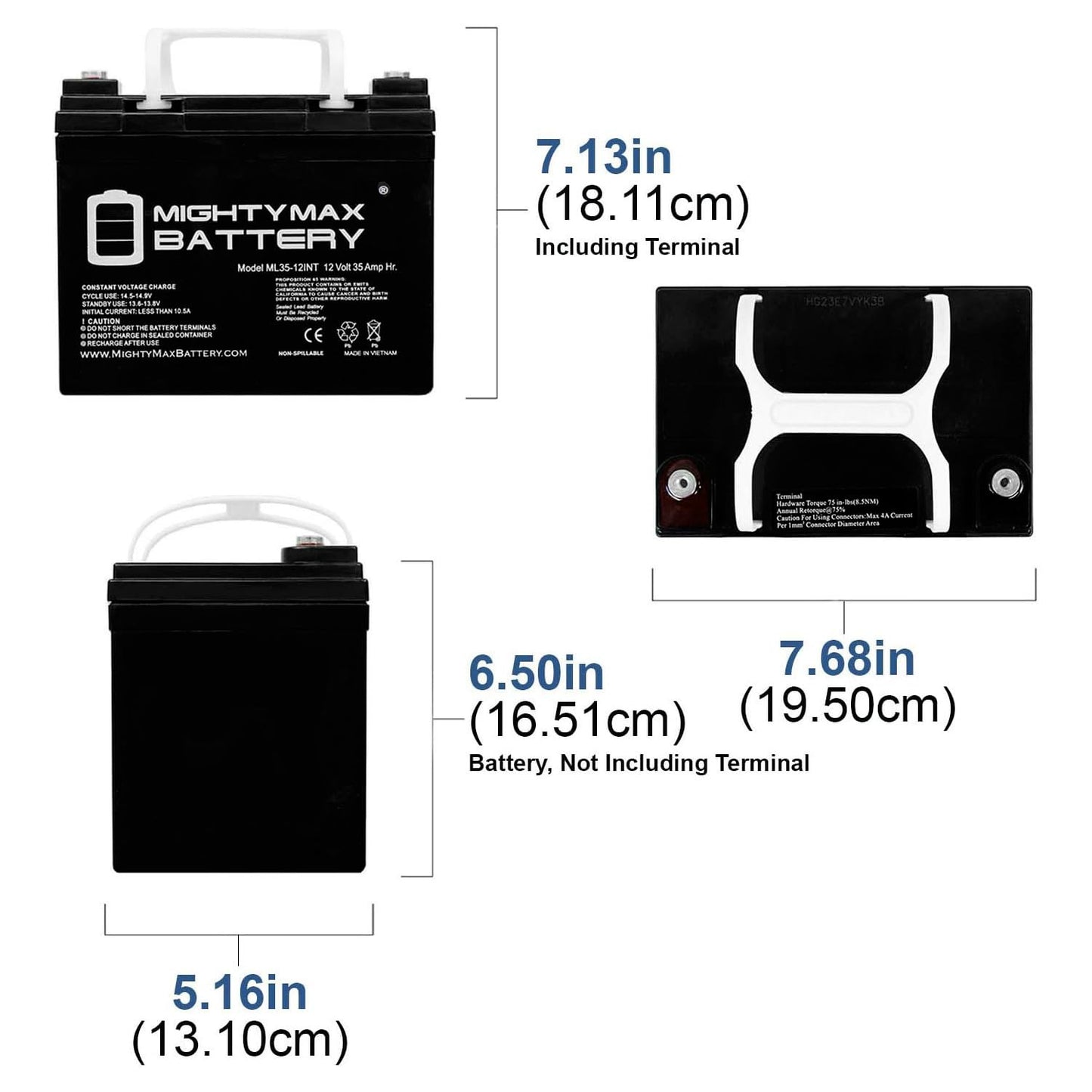 Mighty Max Battery ML35-12INT - 12 Volt 35 AH, Internal Thread (INT) Terminal, Rechargeable SLA AGM Battery