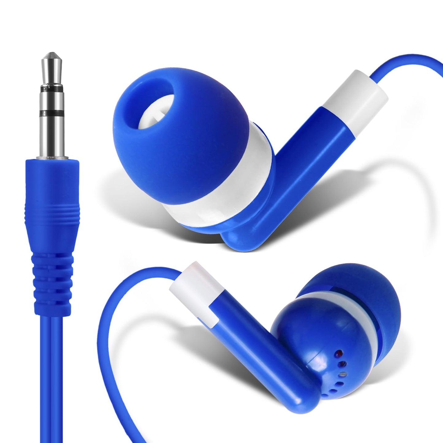Keewonda 6 Pack Bulk Wired Earbud Headphones for Kids - Individually Wrapped, Blue, 3.5mm Jack, 4ft Cord, Small Group Classroom & Homeschool Supplies