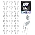 JustJamz Bulk Earbuds 100 Pack - Basic White Wired Ear Buds for Classroom, Students, and Schools - Comfortable Disposable Headphones - Multi Pack…