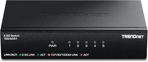 TRENDnet 5-Port 2.5Gb Switch, TEG-S351, 5 x 2.5G RJ45 Ports, 25Gbps Switching Capacity, NDAA + TAA Compliant, Ethernet Splitter, for Game Console