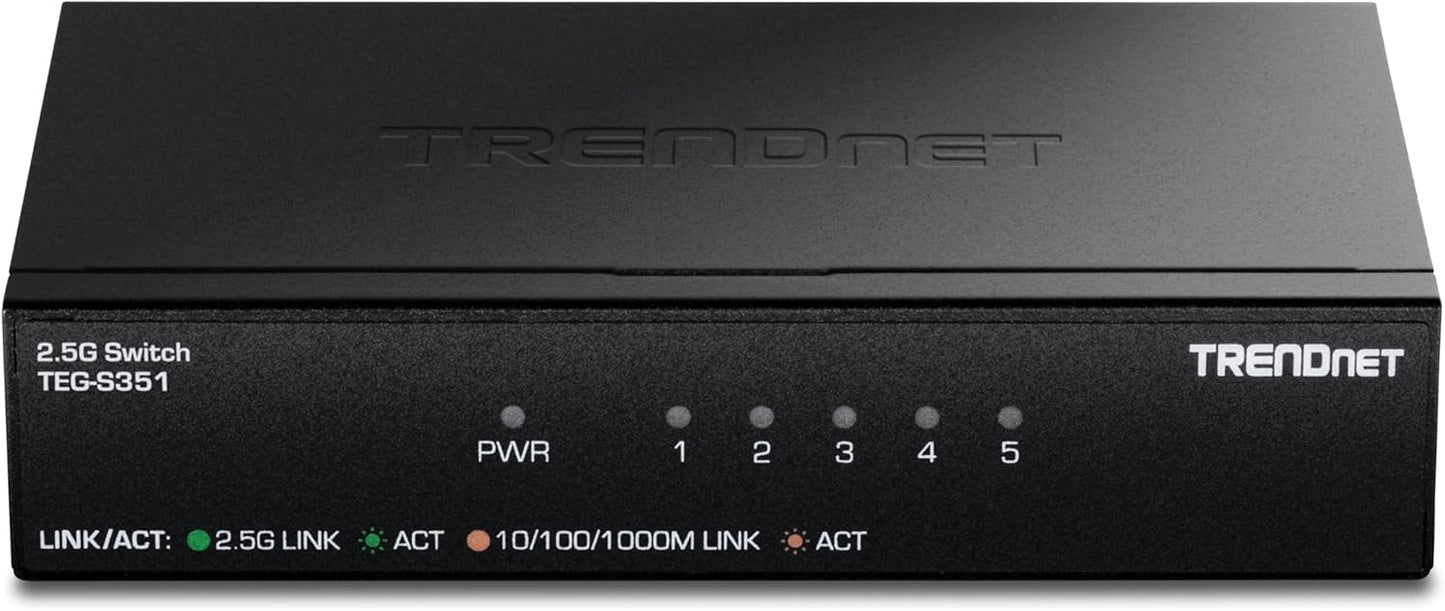 TRENDnet 5-Port 2.5Gb Switch, TEG-S351, 5 x 2.5G RJ45 Ports, 25Gbps Switching Capacity, NDAA + TAA Compliant, Ethernet Splitter, for Game Console