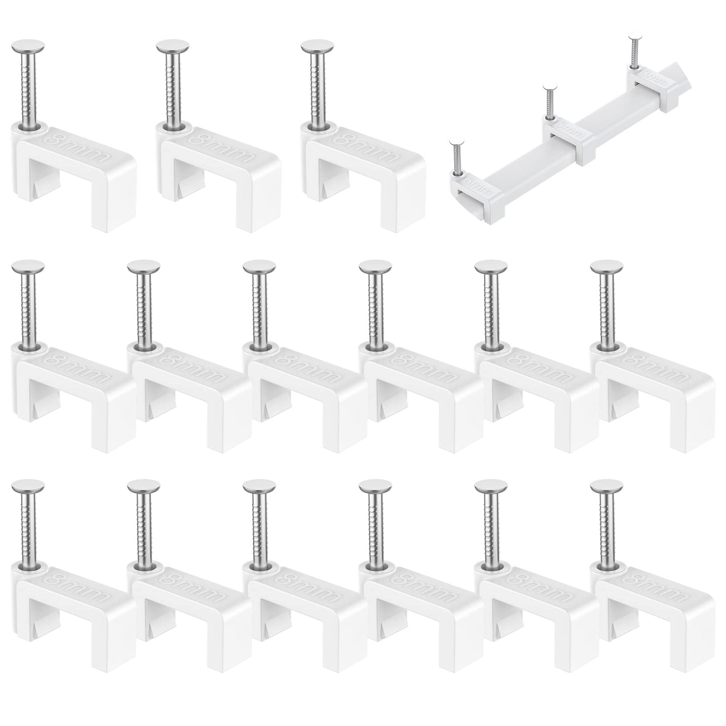 AOPOCKAN TECH Cable Clips White 100 Pieces Ethernet Cable Clips with Steel Nails 8mm Cord Holder for Cat8 Cat7 Cat6 Flat Ethernet Cable - 0.32 inch