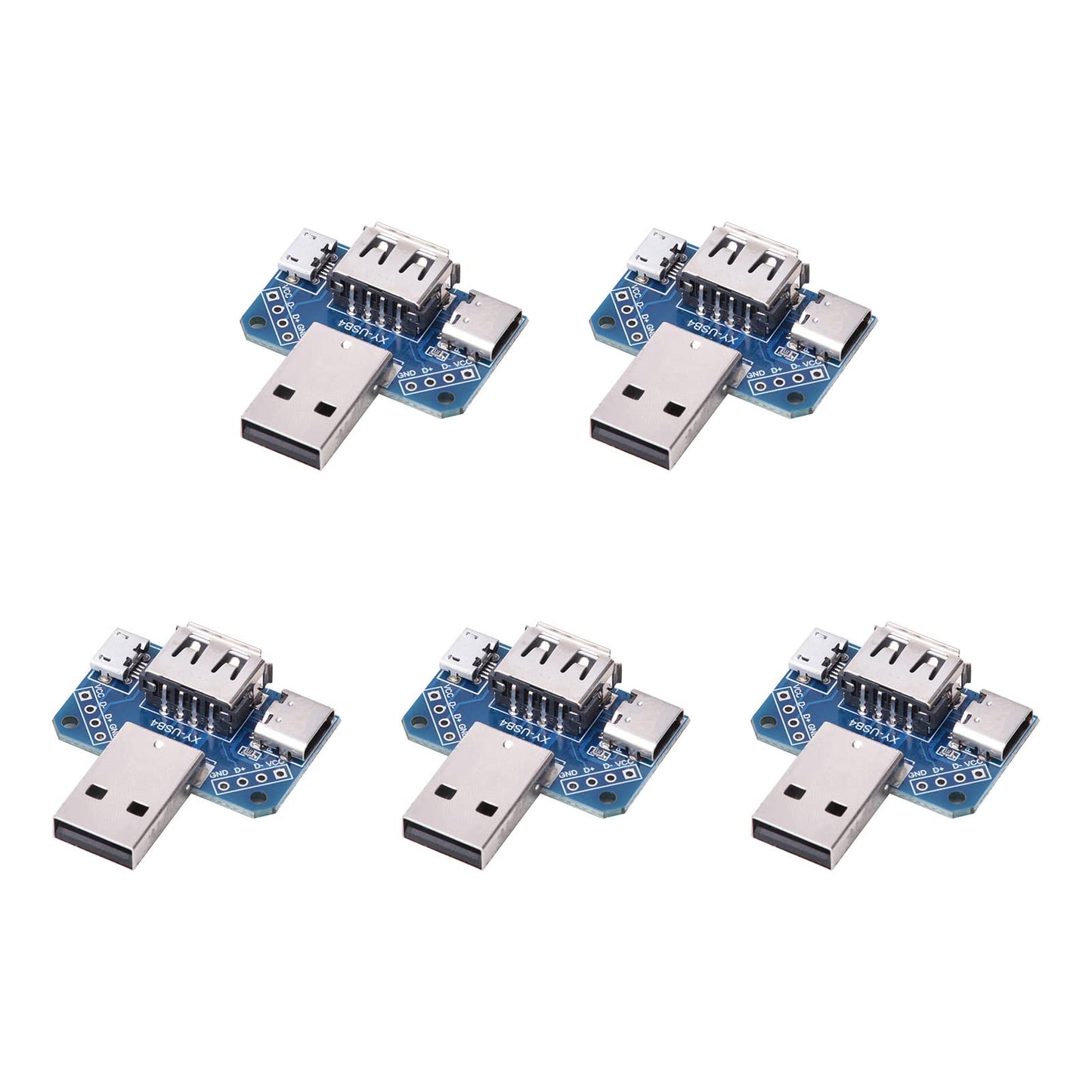 5-Piece Mini USB-C Adapter Kit for Micro USB to USB-C Conversion, Male to Female DIP Socket Adapters with 2.54mm Pitch for Electronics Prototyping