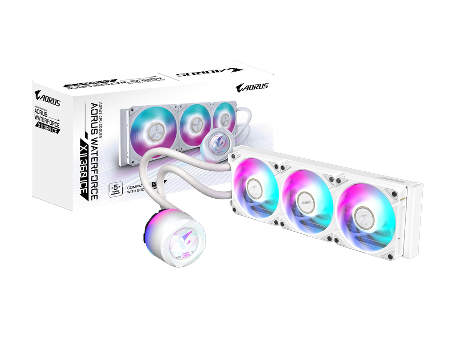 AORUS WATERFORCE X II 360 ICE Liquid CPU Cooler, 360mm Radiator with 3X 120mm Low Noise ARGB Fans, Compatible with Intel LGA1851, LGA1700, and AMD AM5