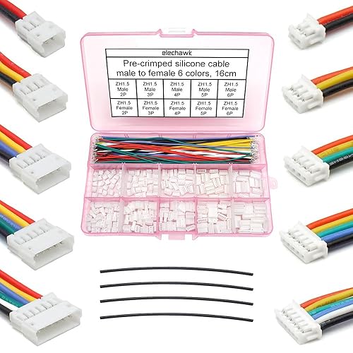 ZH 1.5MM Male Female Connectors and 28AWG Pre-Crimped Silicone Cables kit, ZH1.5 Connector Socket 2/3/4/5/6 Pin Housing JST Adapter Cable Connector