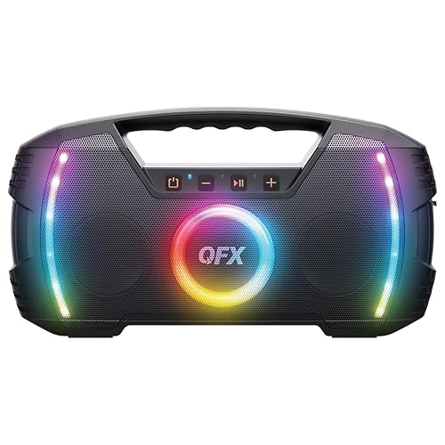 Powerful & Portable Waterproof All Terrain Bluetooth Speaker with Deep Bass, LED Party Lights, Fast USB-C Charging, FM Radio, AUX - QFX BT-ZX35
