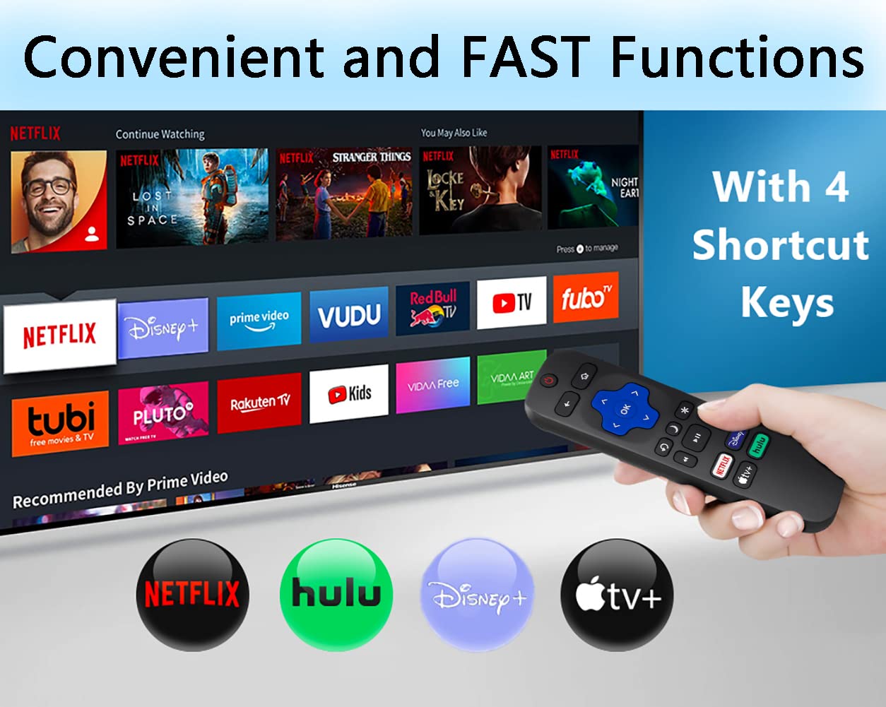 Roku TV Remote Replacement with Protective Case, Remote Control for TCL Hisense Onn Sharp Philips Element RCA Roku TVs, No Programming Needed