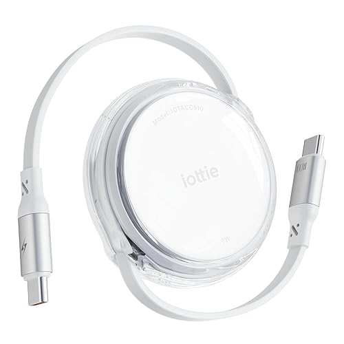 iOttie Basix 100W Retractable USB-C Cable, Fast Charging USB C-to-C Cable with 4 Adjustable Cable Lengths, USB C Cable for iPhone 16, 15 (Pro, Plus