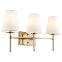 Kira Home Torche 23" 3-Light Modern Gold Bathroom Vanity Light, Gold Wall Sconce with White Fabric Cone Shades, Cool Brass Finish