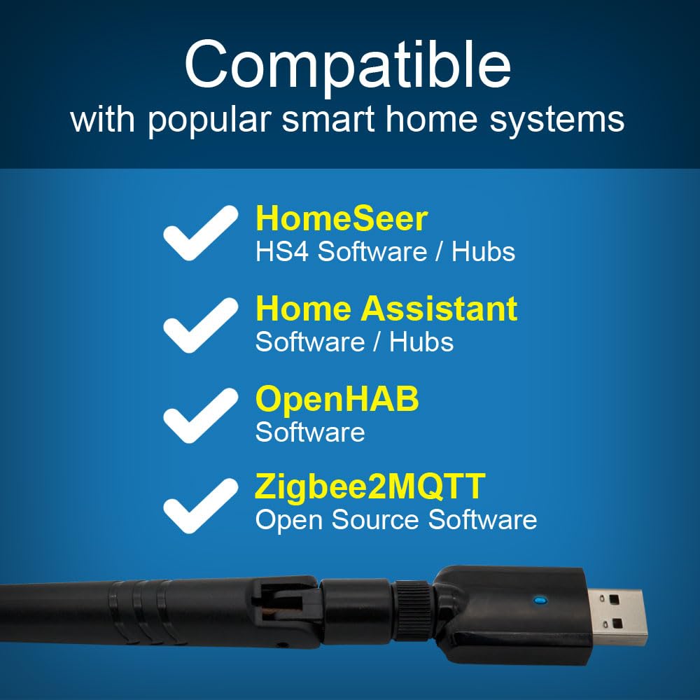 HomeSeer Zigbee 3.0 USB Interface/Coordinator/Dongle (SmartStick ZB), SiLabs ERG32MG21 Chip Technology, Compatible with HomeSeer, Home Assistant