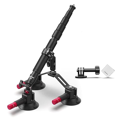 NEEWER Triple Suction Cup Car Mount Kit with 2in1 Extension Pole/Selfie Stick, Quick Release Outside Windshield Magic Arm Camera Mount Compatible