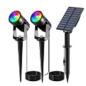 T-SUNUS RGB Solar Spot Lights Christmas, Metal Color Changing Landscape Spotlights IP65 Waterproof Spotlight 2-IN-1 Separated Panel for Outdoor