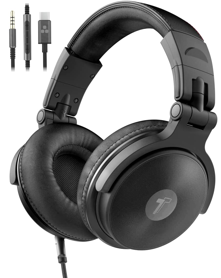 ENCASED USB-C Over Ear Headphones Wired (V200 Pro) Closed Back Studio DJ Monitor Earphones, USB Type-C Connector with Mic, Volume Remote (50mm…