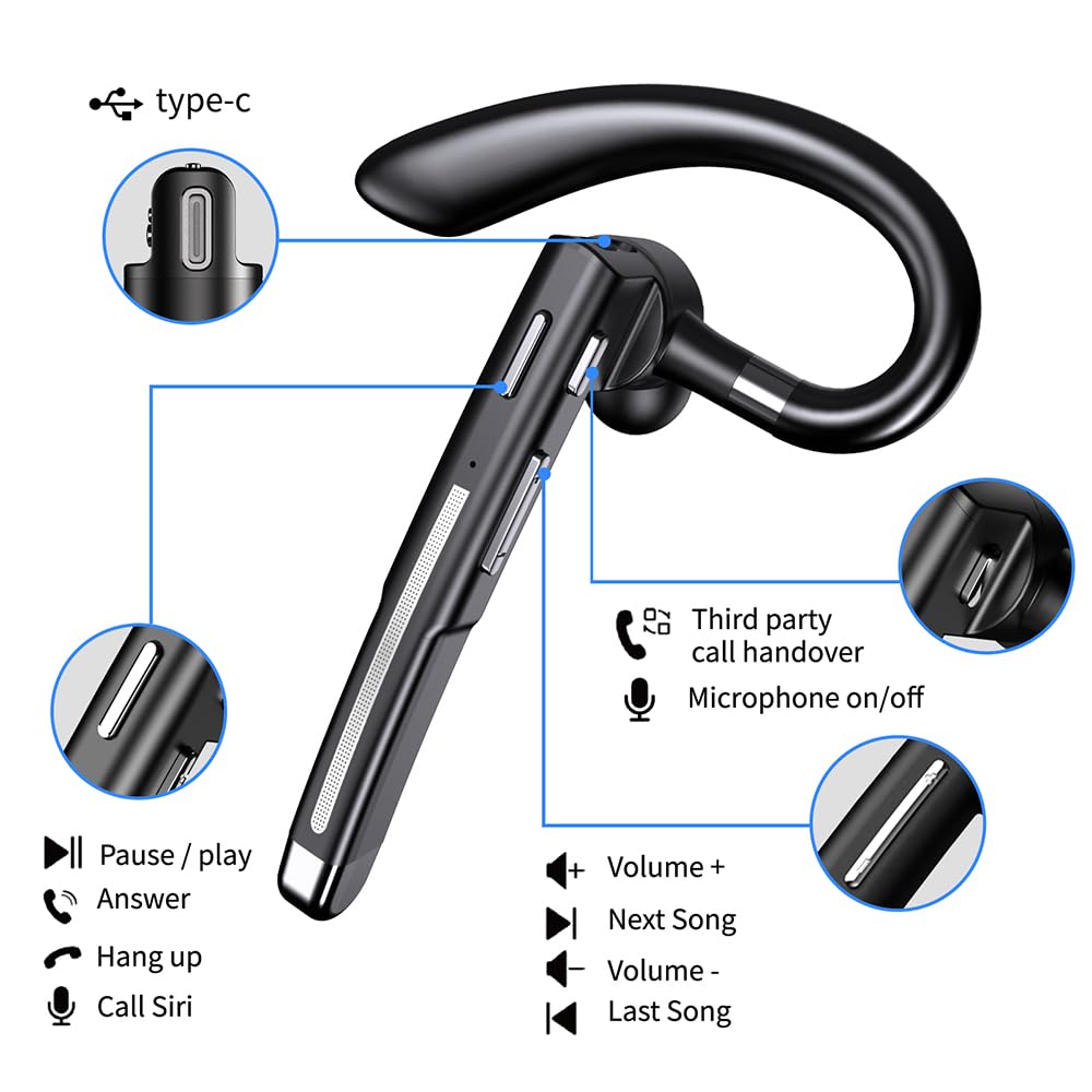 Hsility Bluetoth Earbuds with Mic for Office 270 Degree Rotatble Wireless Earbuds for Truck Driver