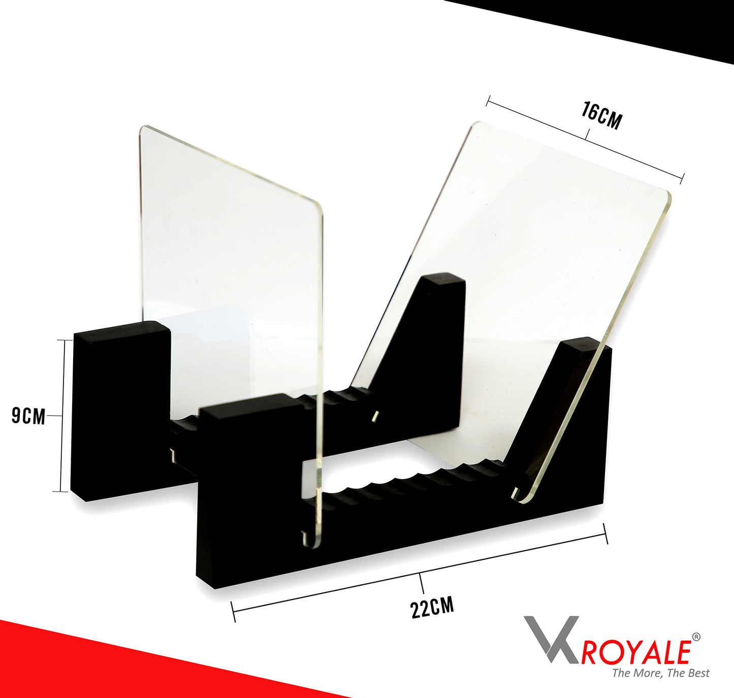 VK Royal Vinyl Records Storage Holder Display Stand 7' Holds Up to 25 LP's Wood Stand, Rubber Grip Pad and Clear Acrylic Ends Vinyl Record Storage