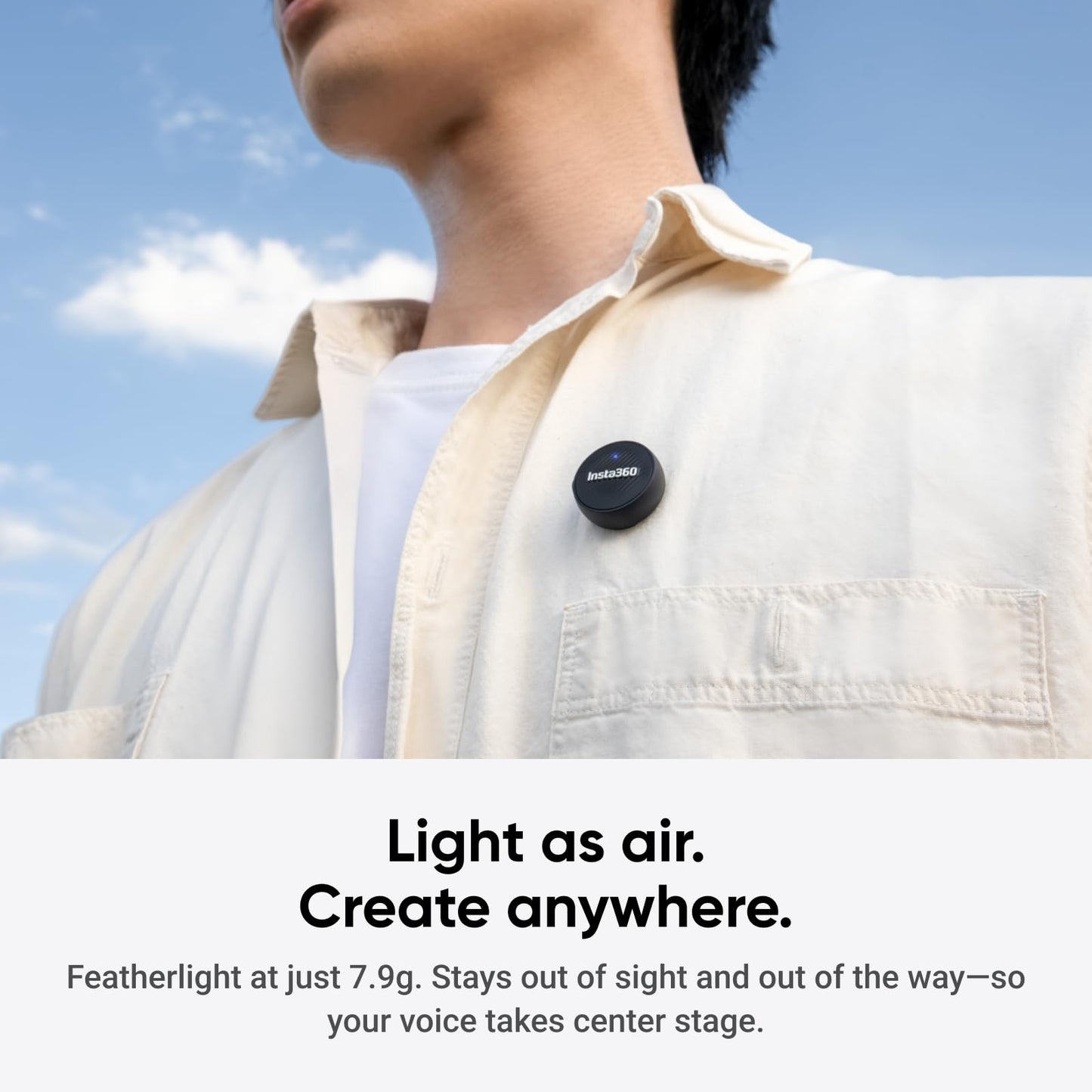 Insta360 Mic Air (1 TX + 1 RX), Noise Cancelling, 300m Range, Wireless Microphone for USB-C iPhone/Android/PC/Mac, Vlog, Streaming