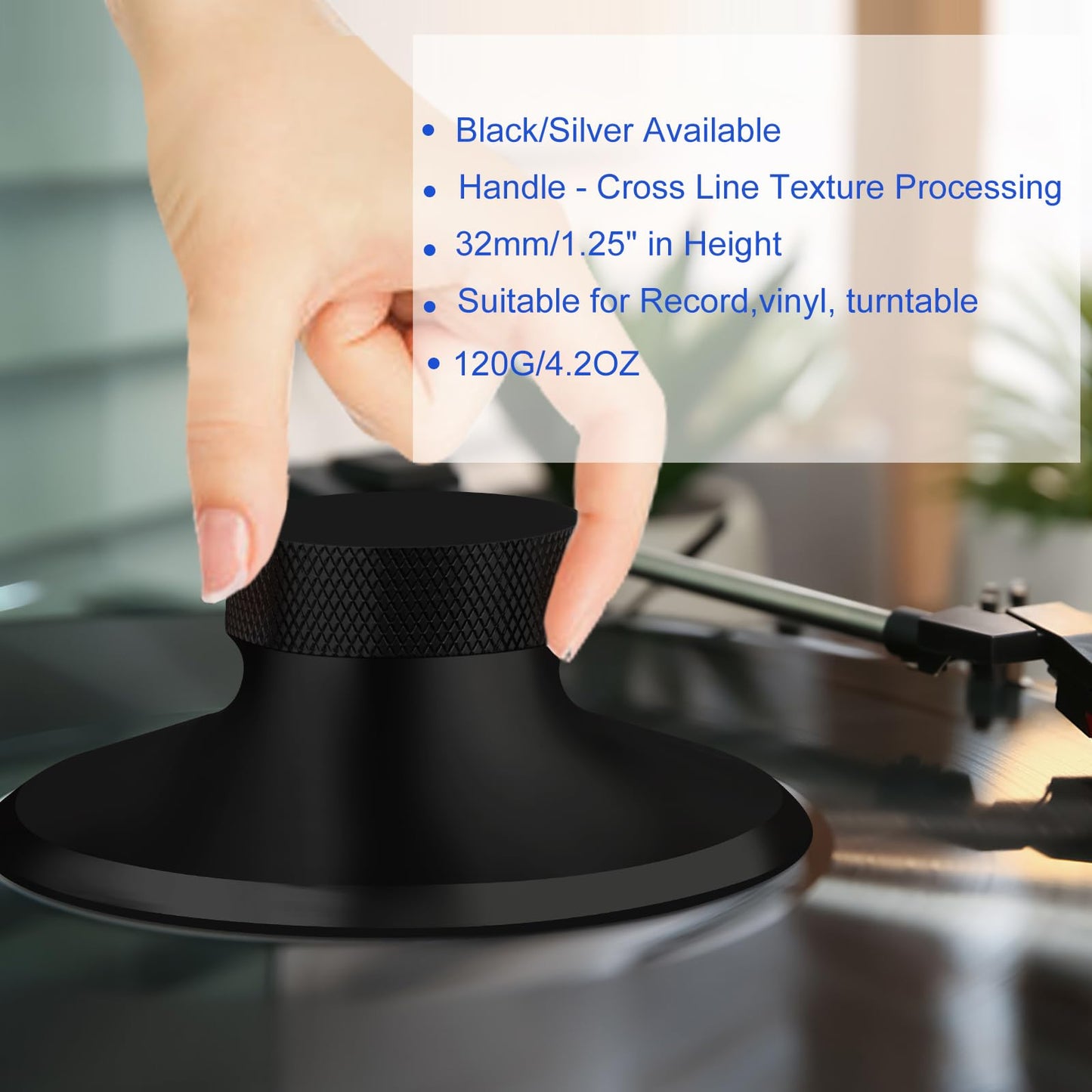 Preffair Record Weight Stabilizer, 120g/4.2oz Aluminum Black Turntable Weight Vibration Reducer with Protective Soft Pad for HiFi LP Record Player