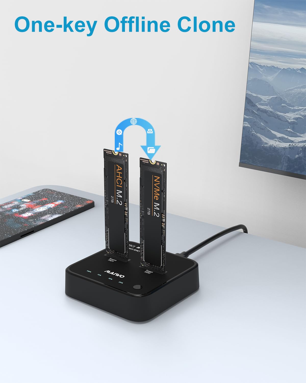 MAIWO MacBook AHCI (M Key B&M Key) SSD NVMe Duplicator, USB3.2 Type-C 20Gbps M.2 Clone Docking Station, Compatible with M.2 SSD 2230/2242/2260/2280