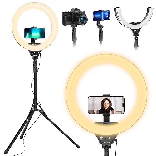 UBeesize 14'' LED Foldable Ring Light with 62'' Tripod Stand, Selfie Ring Light for Video Recording, Live Streaming, TikTok & YouTube, Compatible with