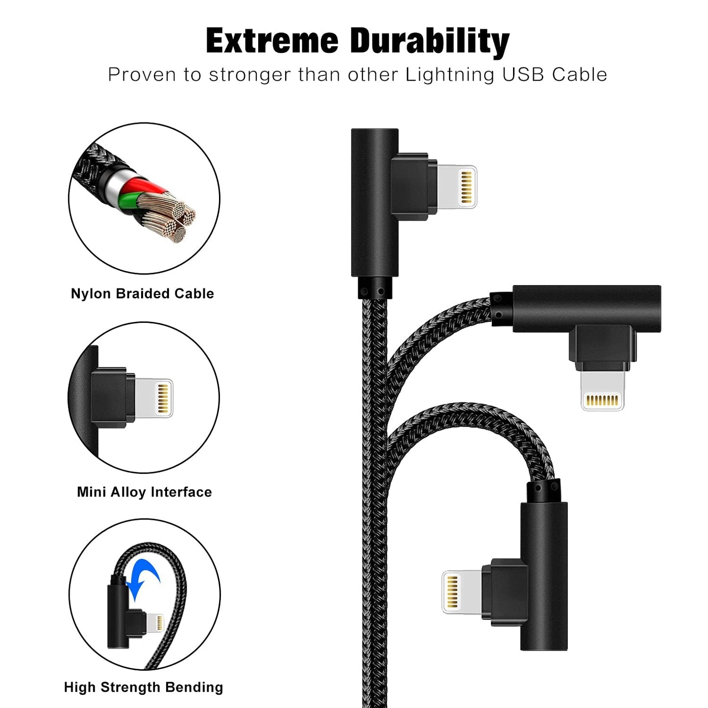 APFEN iPhone Cable 5 Pack(3/3/6/6/10FT) MFI Certified Cable Lightning Fast Charger Nylon Braided Data Cord 90 Degree Elbow for Game Video Compatible…