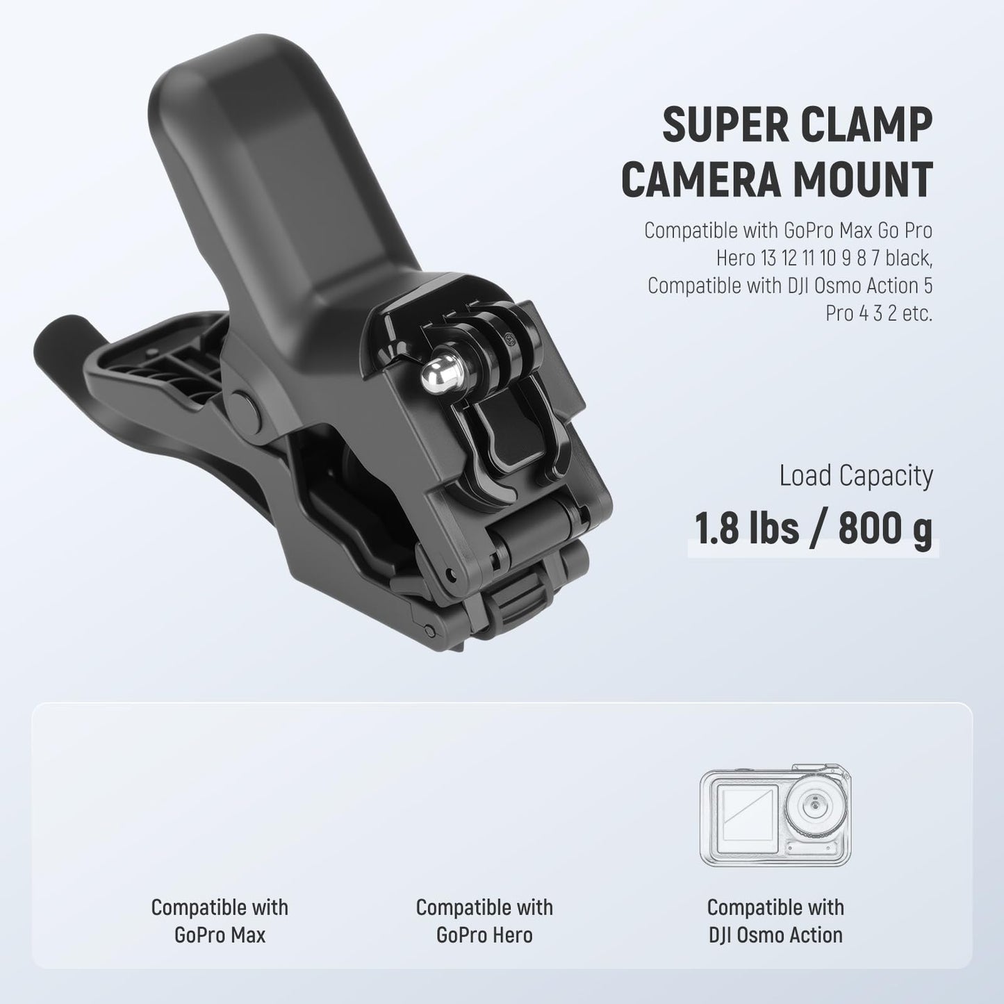 NEEWER Flexible Clamp Mount Compatible with GoPro DJI Action Cameras, Jaw Flex Super Clamp Holder, Desk Pole Clip Mount with Tube & Adapter