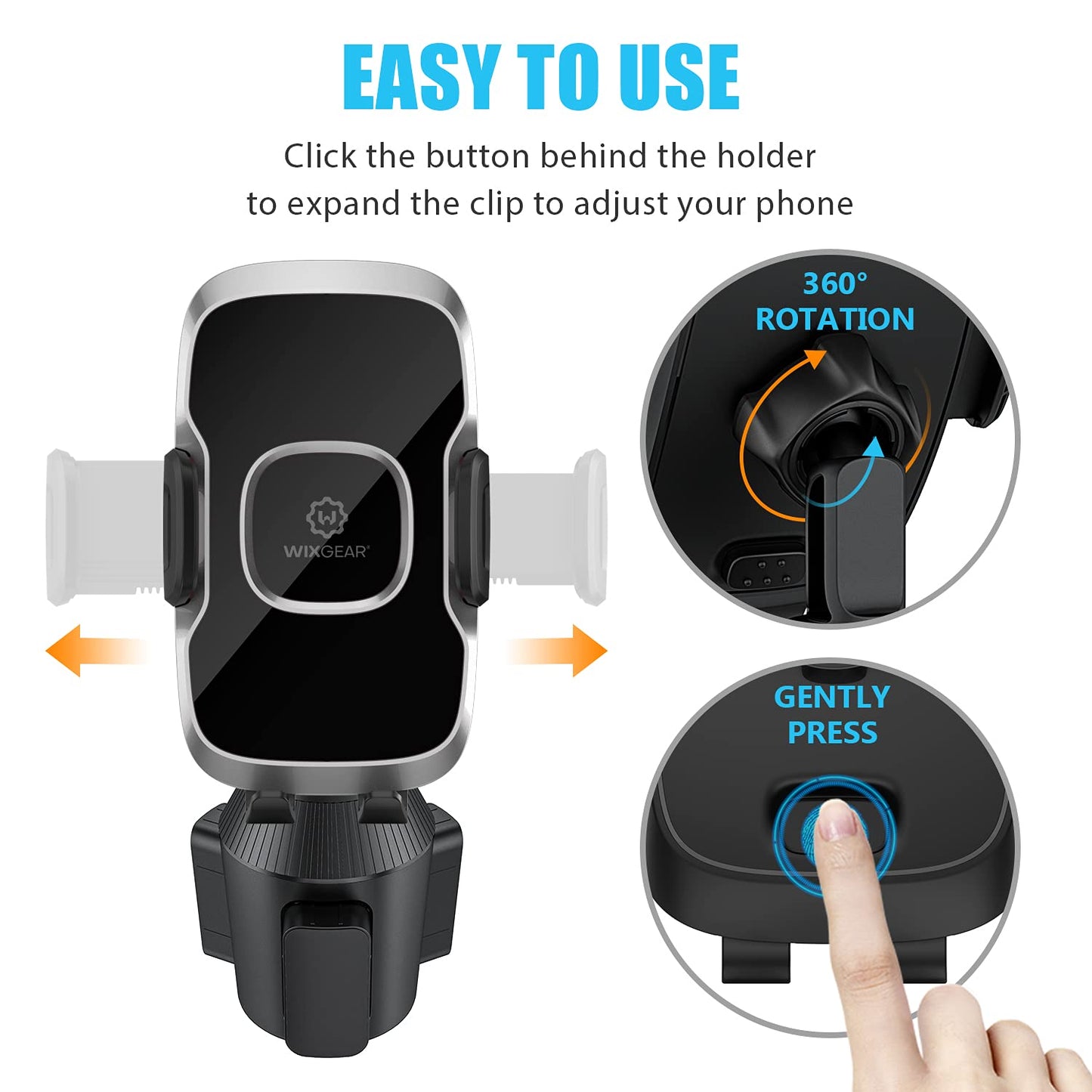 WixGear Cup Holder Phone Mount with Adjustable Neck, Cellphone Holder for Car, Upgraded Cup Phone Holder for Car, Compatible with iPhone, Samsung