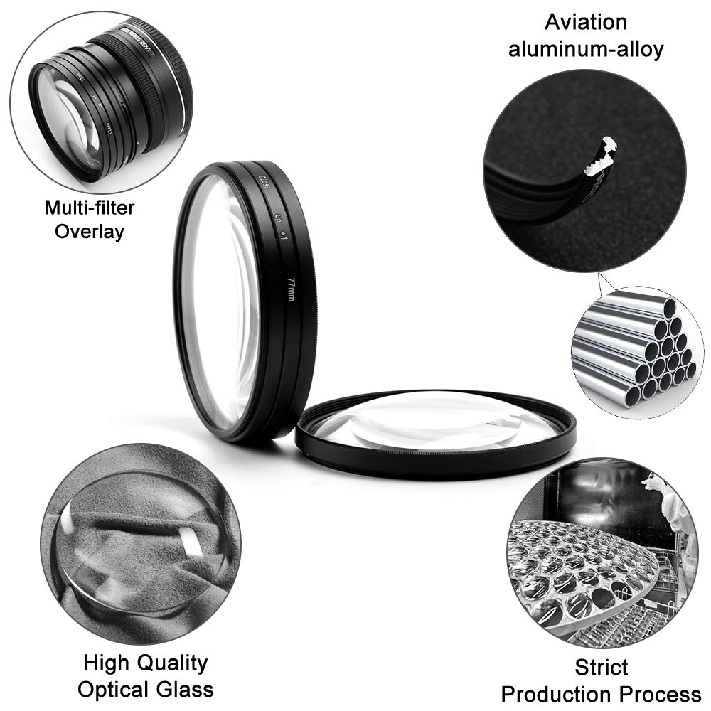 77mm Close-up Filter Kit 4 Pieces(+1,+2,+4,+10) Macro Filter Accessory Close-up Lens Filter Kit Set with Lens Filter Pouch for Canon Nikon Sony Pentax