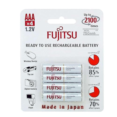 4 Fujitsu HR4UTC AAA Ready-to-use 2,100 Times Rechargeable Batteries NiMH 1.2V 800mAh (Min. 750mAh) Made in Japan