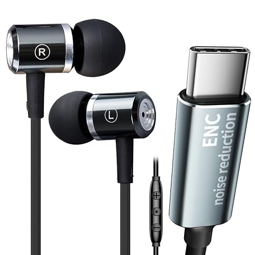 Dynamic bass ENC Noise cancelling Wired Earbuds USB C - Microphone Call Noise Cancellation, Noise-Isolating In-Ear Type C wired Headphones with DAC…