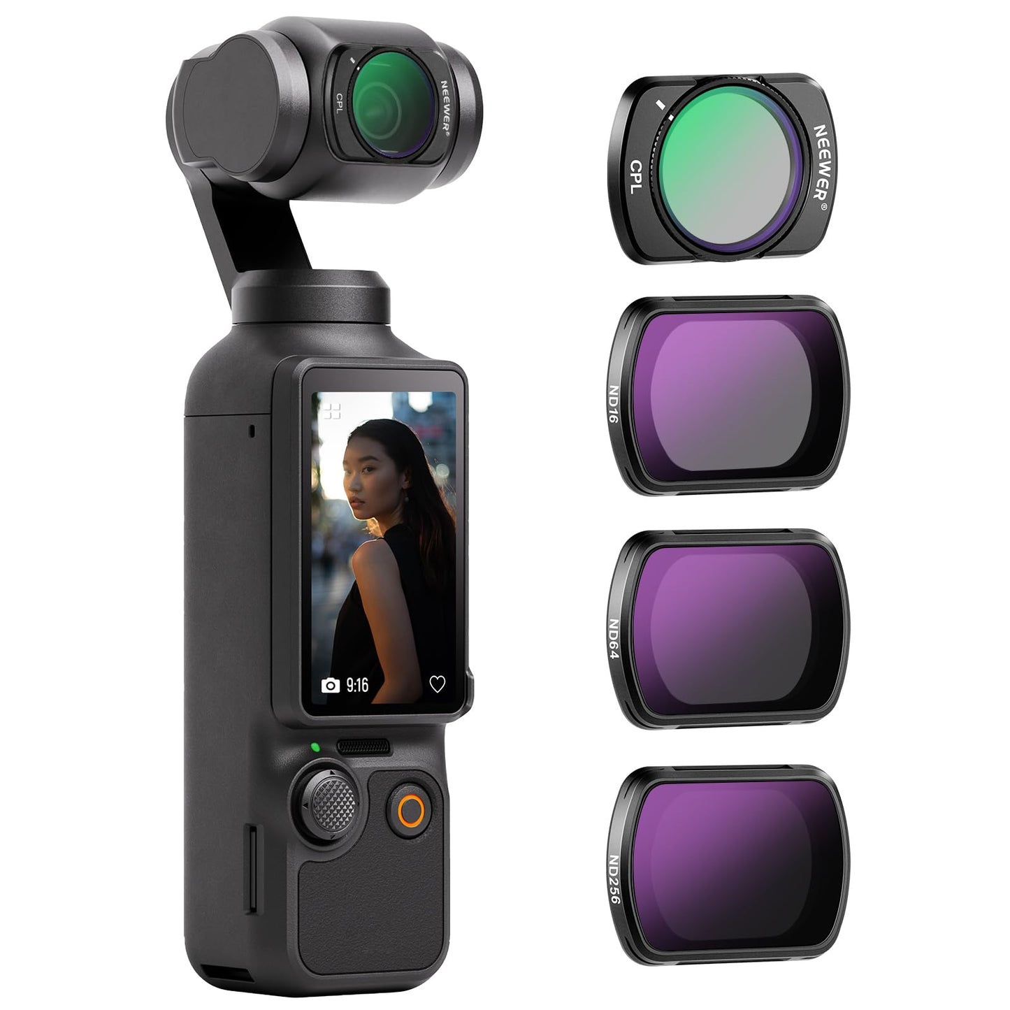NEEWER HD CPL ND16 ND64 ND256 Filter Kit Compatible with DJI OSMO Pocket 3 Creator Combo Accessories Magnetic Action Camera Neutral Density Polarising