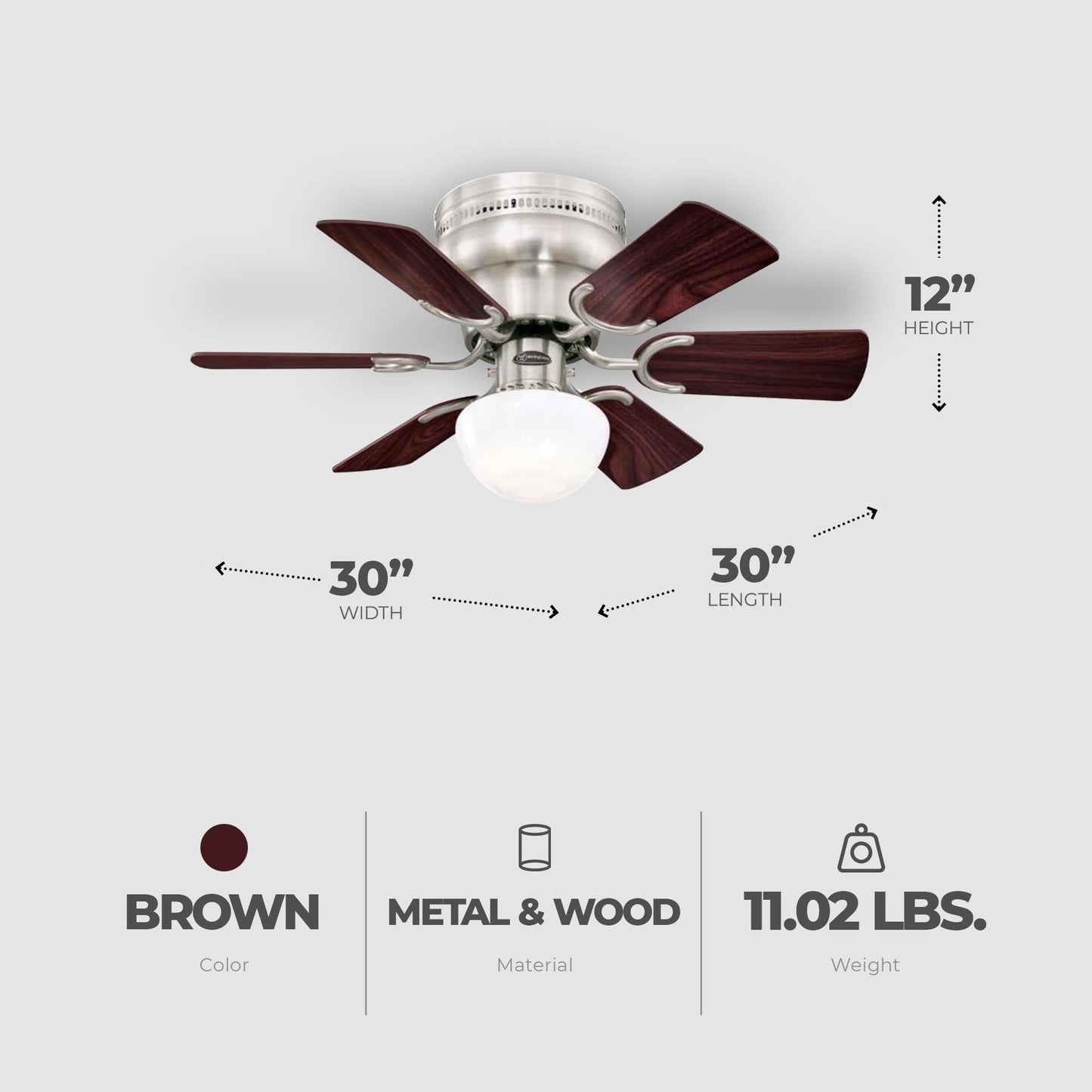 Westinghouse 7230700 Hadley Ceiling Fan with Light, 30-Inch, Brushed Nickel