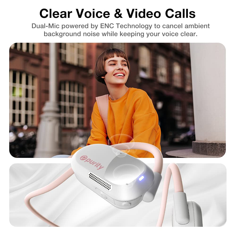 Purity Air Open Ear Headphones - True Air Conduction Wireless Bluetooth Open Ear Earbuds with Dual Mic for iPhone/Android - Secured Long Wearing