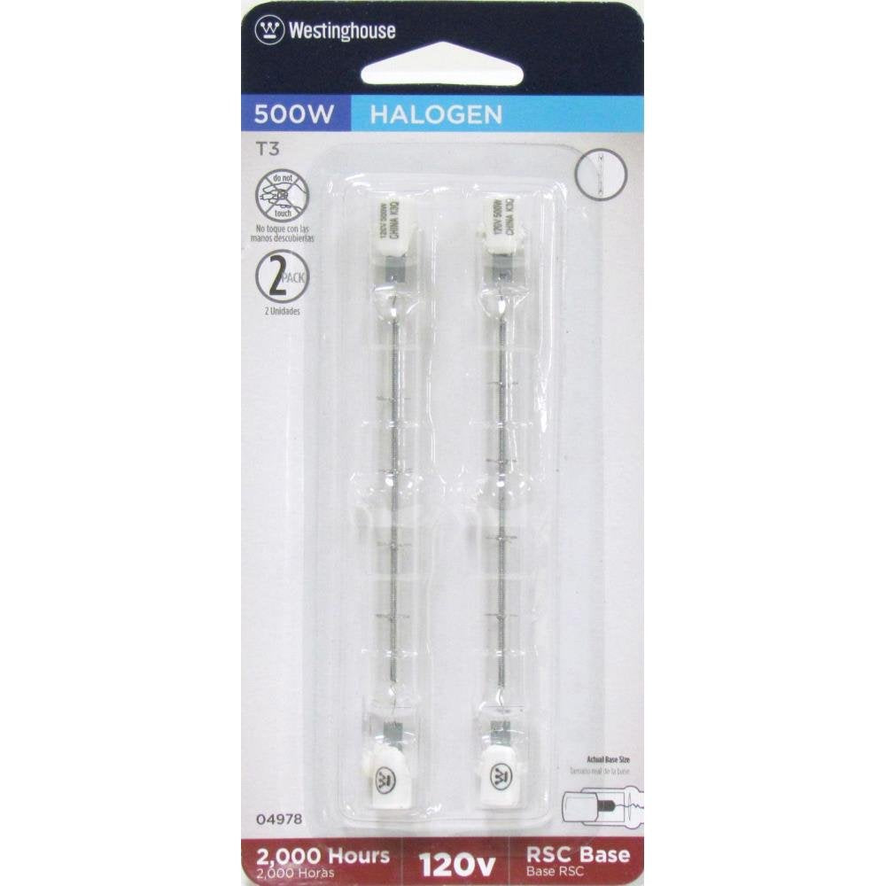Westinghouse Lighting 0497800 500 Watt T3 Halogen Double-Ended Clear Light Bulb with RSC Base (2-Pack), 2 Count (Pack of 1)