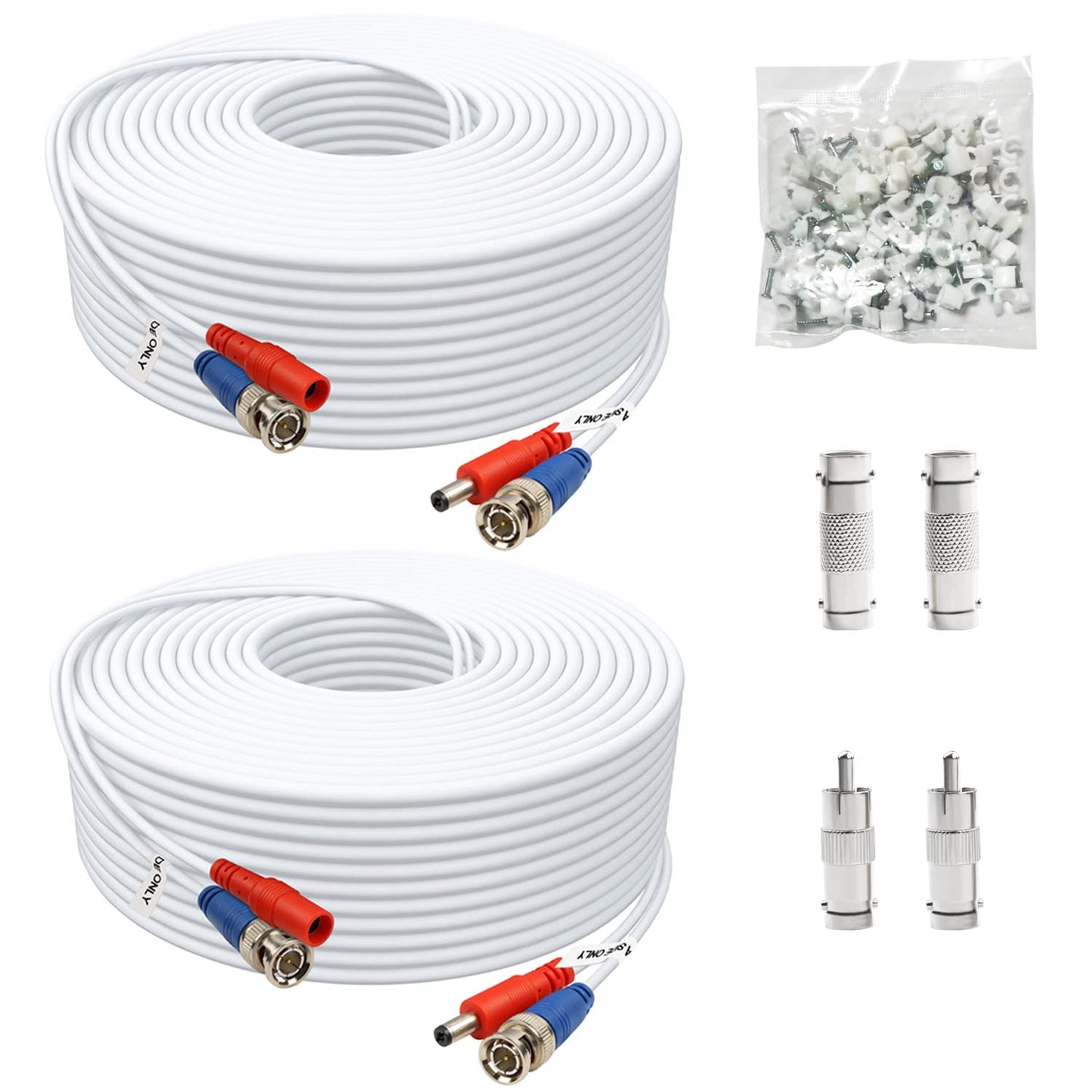 Aimyzii BNC Cable 150ft 2 Pack BNC Video Power Cable,Security Camera Cable for CCTV Camera DVR Security Systems(Included 4X BNC Adapters,1 Bag Cable