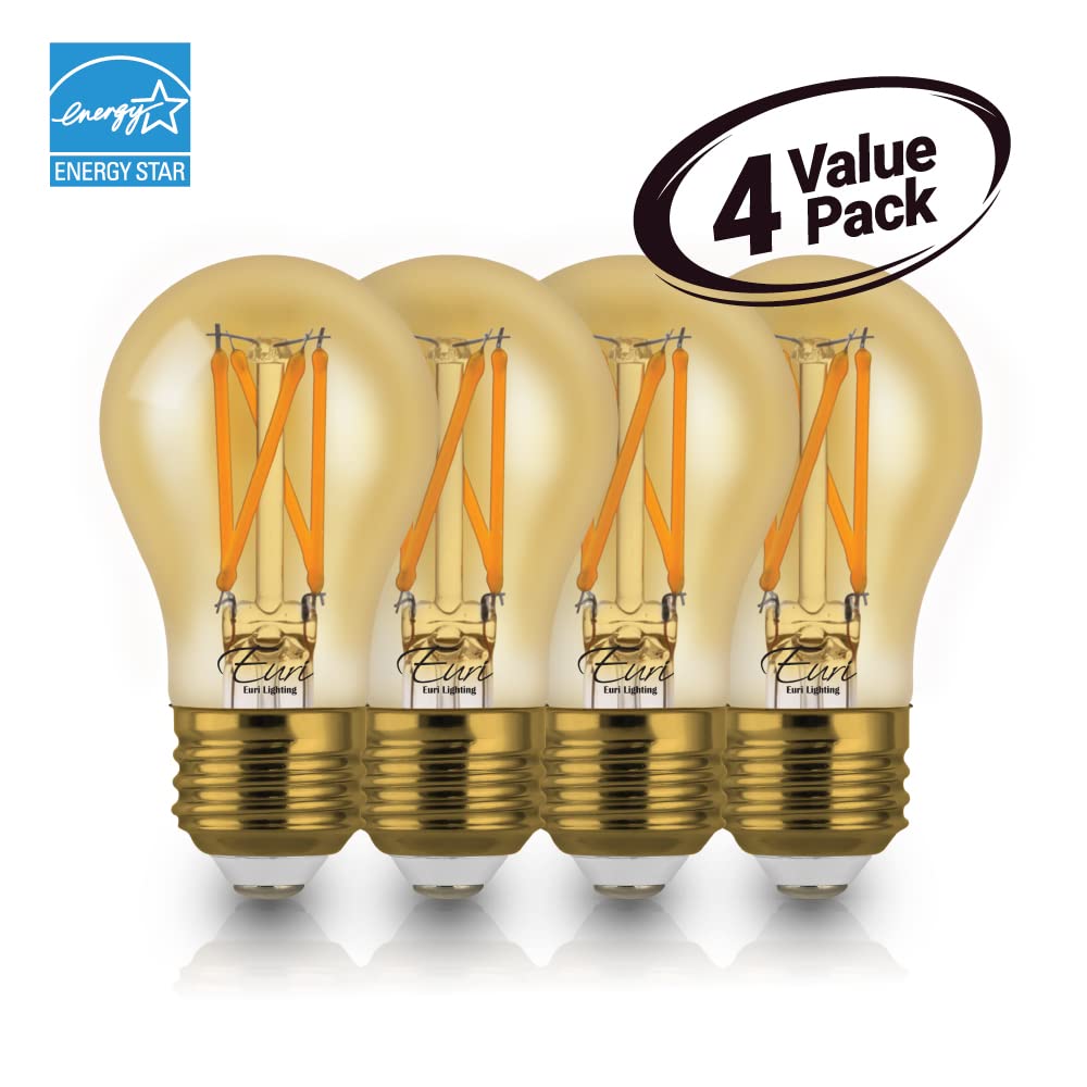 Euri Lighting VA15-3020ea-4 Dimmable LED A15, 4.5W (25W Equiv.) 360lm, 80 CRI, Amber Glass, Warm White (2200K), 320° Beam Angle, E26, Wet Rated, UL