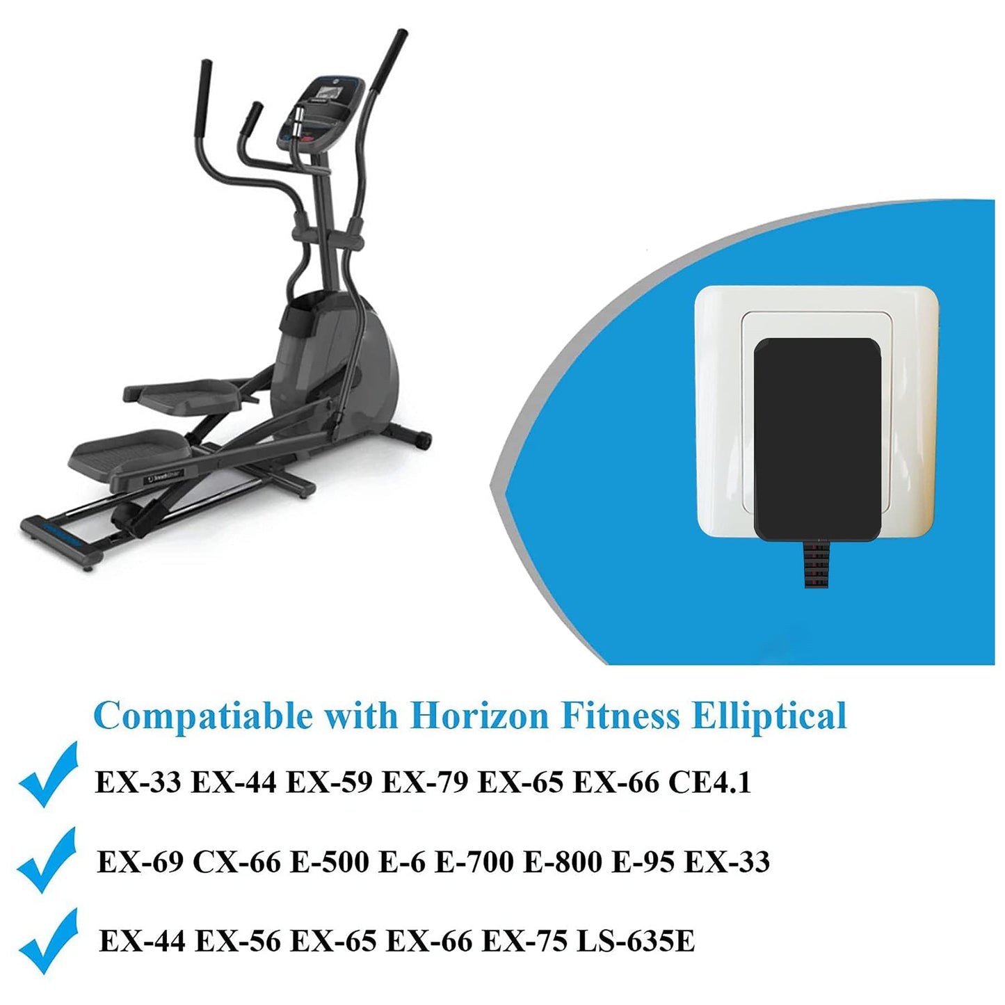 WUKUR 12V AC Adapter Compatible with Horizon EX-59 Elliptical Power Cord for EX59 EX 59 EX-69 Fitness Replacement for sc24w-1202000u