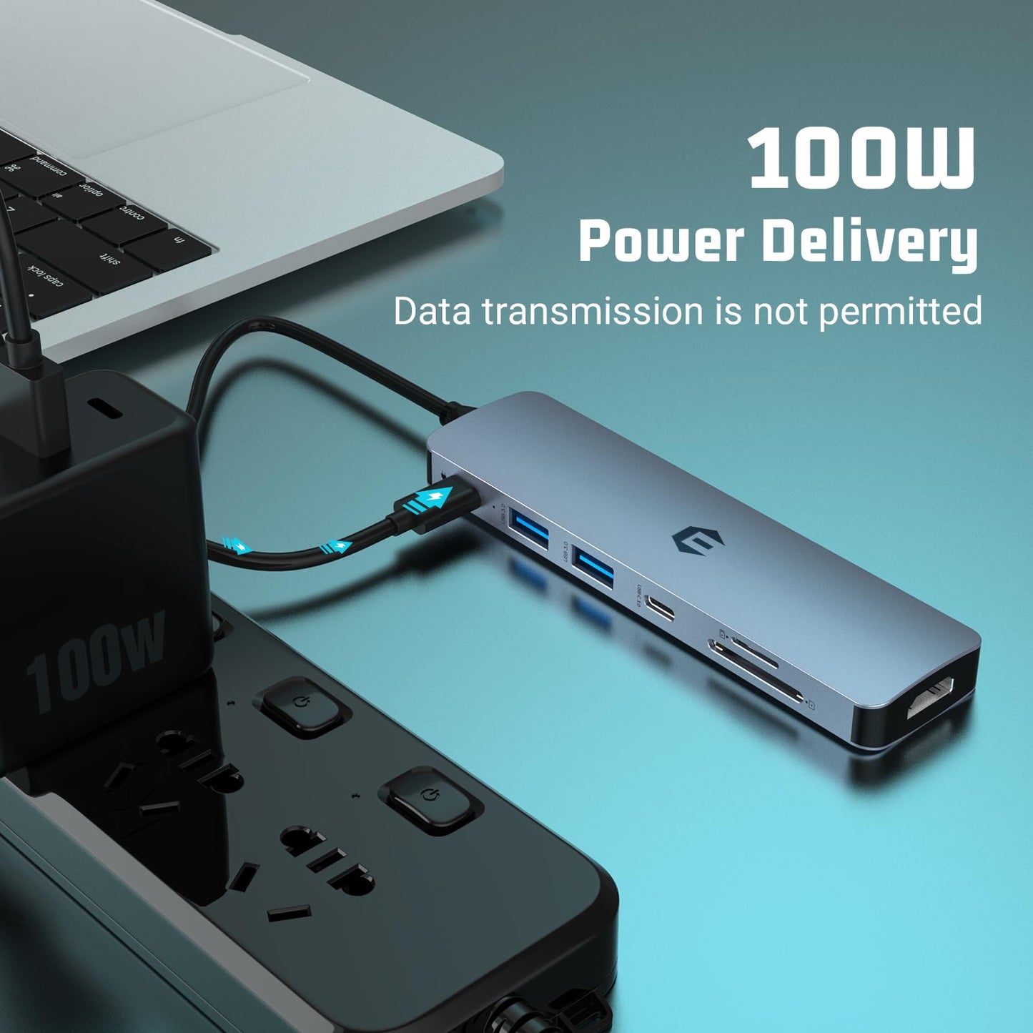 USB C HUB, Tymyp 7 in 1 Hub Adapter, HDMI Output, 100W Power Delivery, USB C 3.0, Dual USB 3.0 Ports, SD and Micro SD Card Reader, Ideal for USB C