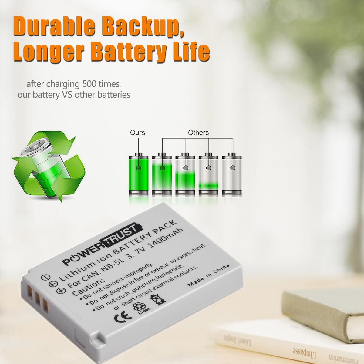 PowerTrust NB-5L Battery (3-Pack) and Fast Charger for Canon PowerShot S100 S110 SD700 is SD790 is SD800 is SD850 is SD870 is SD880 is SD890 is SD900